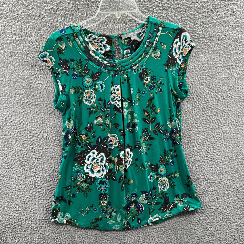Womens Boho Peasant Blouse S Emerald Floral Feminine Cottagecore Stretch Flowy